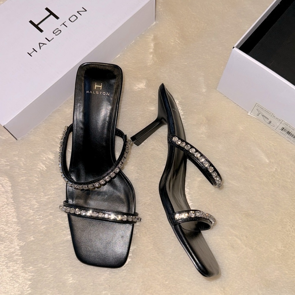 nib H by Halston Maldives Crystal Strap Sandals in Black size 9 - Picture 3 of 6